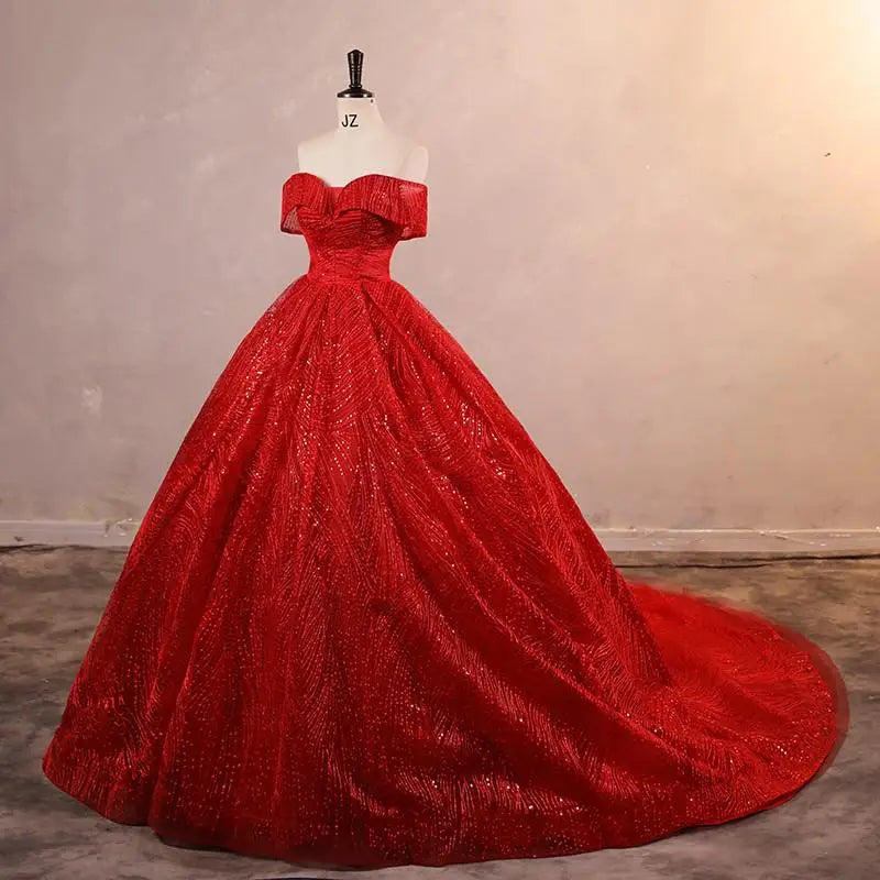 Wedding Dress Shiny Wedding Dress Classic Boat Neck Bridal Party Gown Vestido De Noiva Robe De Mariee Customized