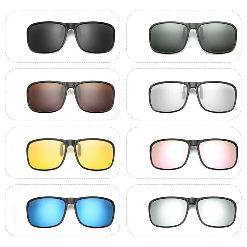 Clip Polarized Sunglasses Square Men Clip On Glasses Flip-up Frames Sunglasses Covers Blue Night Vision Color Lens 2025