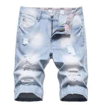 New Summer Men Blue Denim Shorts Italian Style Male Shorts Jeans High Quality Male Stretch Fit Ripped Denim Jeans Shorts Size 38