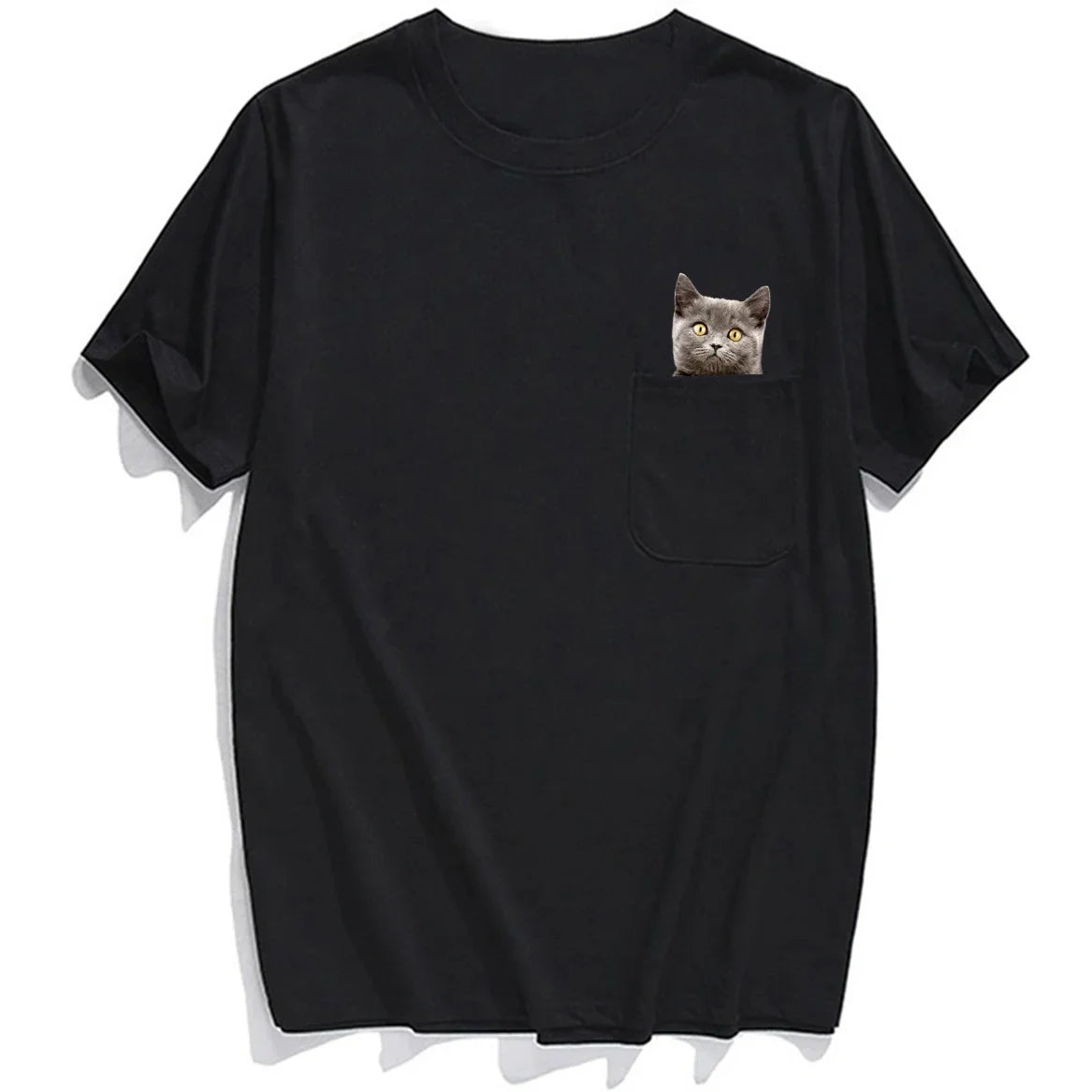 CLOOCL Animal T-Shirt Fashion Brand Summer Pocket Cat Stickers Printed T-shirts Mens Women Shirts Hip Hop Tops Funny Cotton Tees