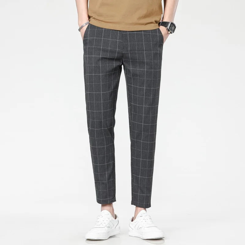Business Ice Silk Pants Straight Elastic Waist Black Gray Trousers Breathable Simple Male Clothing Casual Suit Pants AII seasons