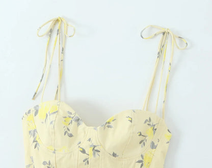 Elegant Corset Top Backless Short Cami Tops New 2026 Summer Fashion Floral Printed Sexy Party Night Tops