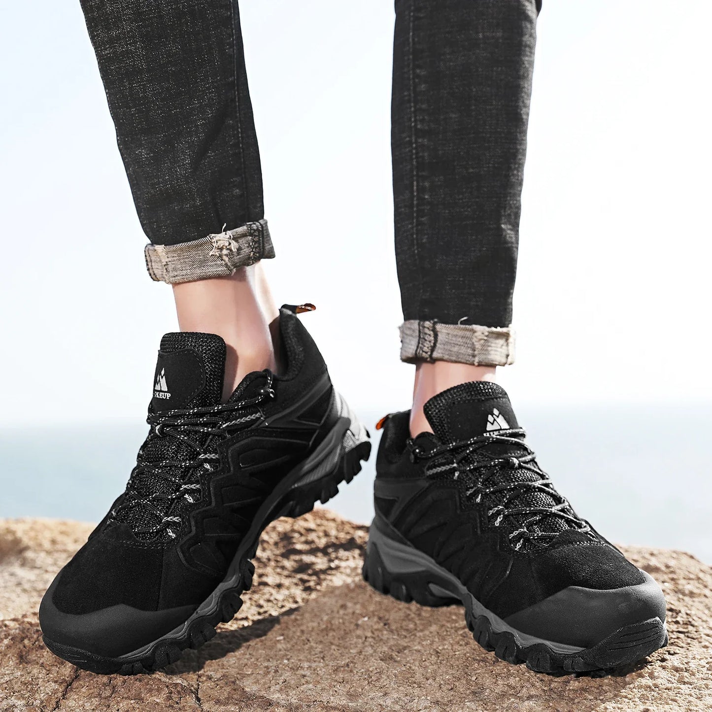 High Quality Leather Hiking Shoes Durable Outdoor Sport Men Trekking Leather Shoes Lace-Up Climbing Hunting Sneakers