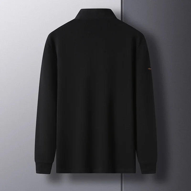 Luxury new Half Zipper Long Sleeve T-shirt 100% Cotton Brand Embroidered Stand Collar Men's Clothing Autumn Casual polo shirt