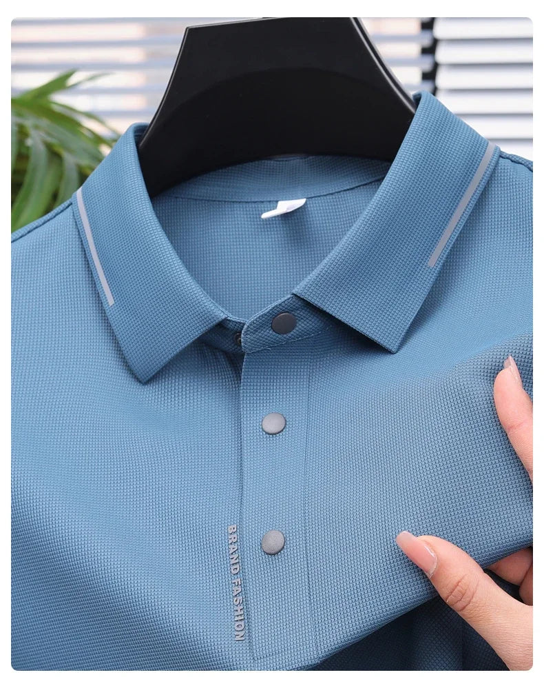 Men's Seamless Knit Polo Shirt - Summer Short Sleeve, Stretch Polyamide Spandex Blend Business Casual T-shirt