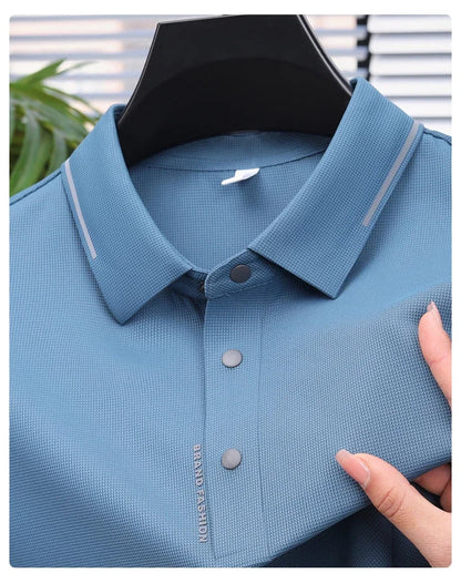 Men's Seamless Knit Polo Shirt - Summer Short Sleeve, Stretch Polyamide Spandex Blend Business Casual T-shirt
