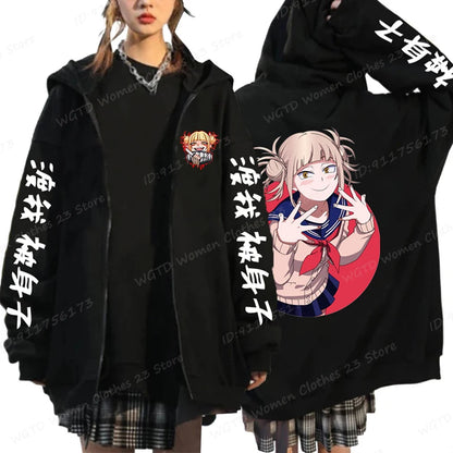 Hot Anime Himiko Toga Anime Print Zipper Hoodies For Women/Men Fashion Streetwear Hooded Pullovers Long Sleeve Zip Sweatshirts