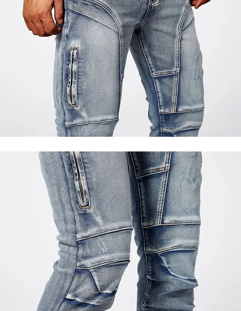 2025 Elastic Jeans Mens Small Straight Leg Denim Pants Outdoor Casual Motorcycle Pants High Street Classic High Quality Jeans