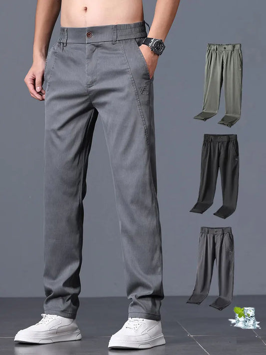 2025 Spring Thin Brand Men's Lyocell Pants Casual Business Straight Elastic Waist Comfortable Trousers Pants for Male