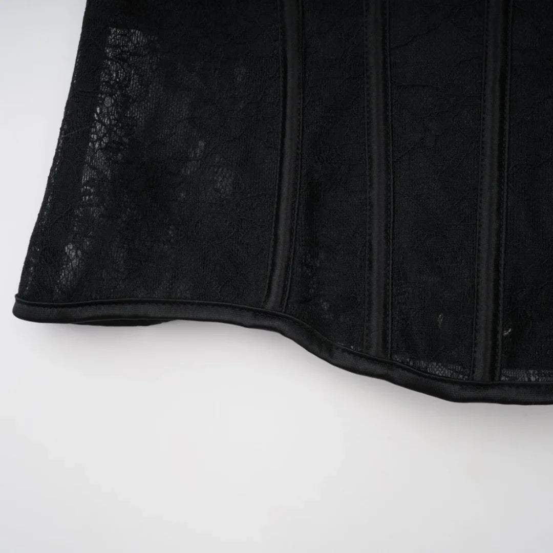 Black See Through Floral Lace Boned Push Up Cup Corset Lingerie Body Shaper Woman Bustier Crop Top Gothic Exotic Corsetto Nero