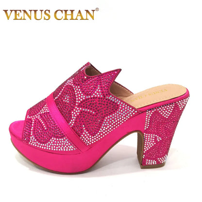 Shoes Open Toe Slingbacks Low (1cm-3cm) Women Pumps for Party Lady Sandals with Heels Italian Shoe with Rhinestone