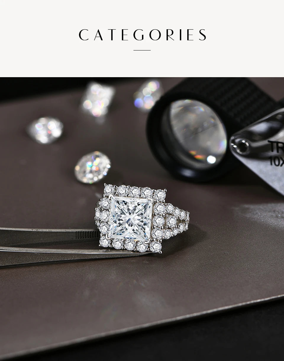 S925 Silver Moissanite Engagement Ring for Women 6CT Princess Excellent Cut Luxury Wedding Jewelry With GTC Certificate