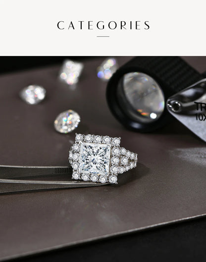S925 Silver Moissanite Engagement Ring for Women 6CT Princess Excellent Cut Luxury Wedding Jewelry With GTC Certificate