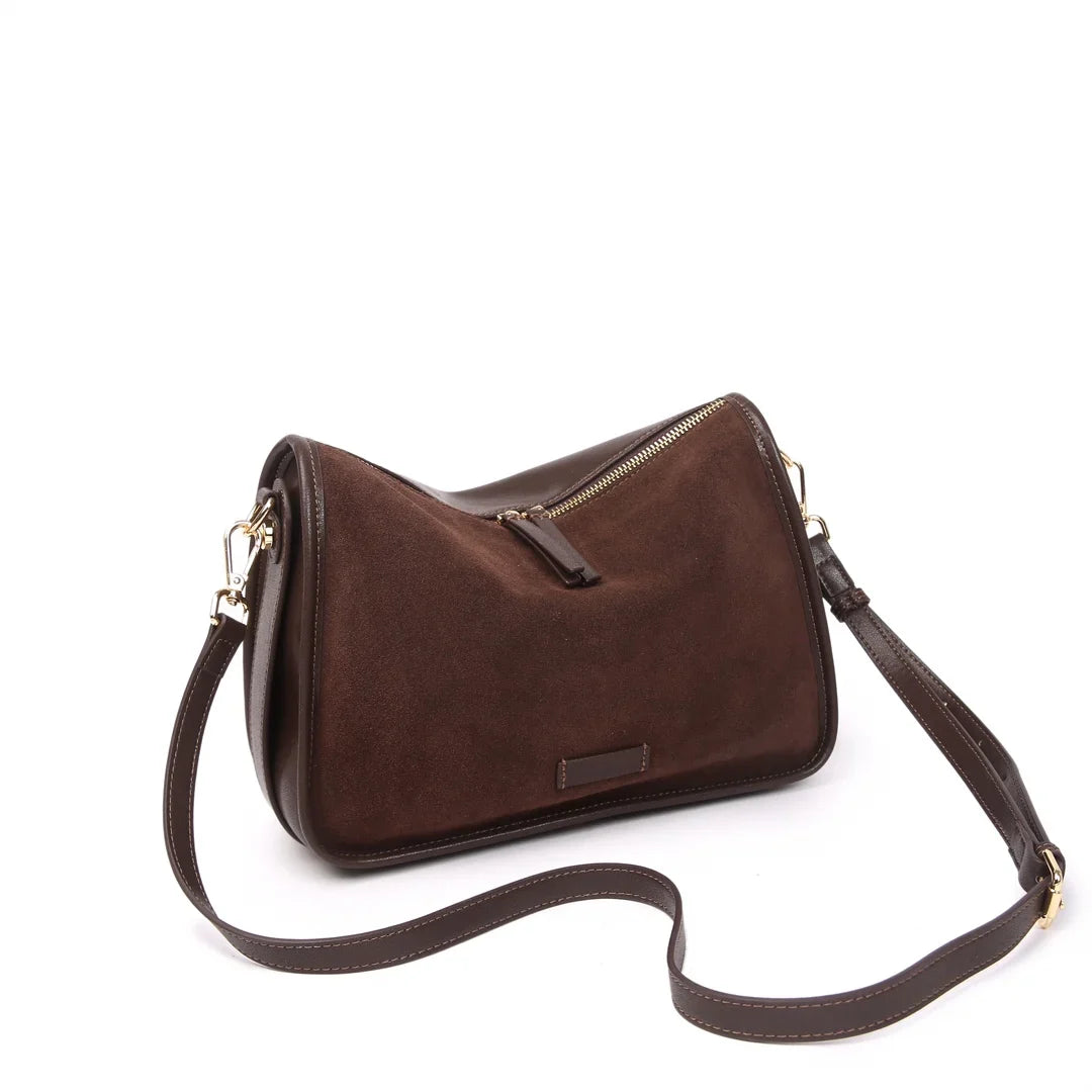 Suede Cowhide Fashion Ladies Shoulder Cross Coffe Bag Genuine Leather Luxury Designer Women's Brown Handbag Female Crossbody Bag