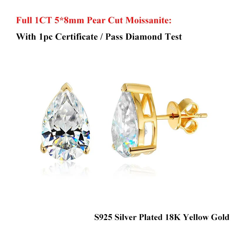Pear Cut 3-Stone Full 3EX Moissanite Short Dangle Drop Earrings for Women s925 Silver Teardrop Earring Party Jewelry Gift