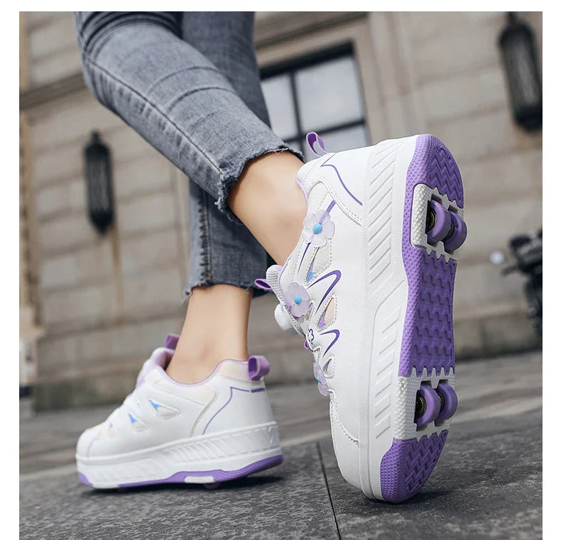 HeelysChildren's small flower decorated four-wheel roller skating sports shoe breathable roller skating girls shoes holidaygifts