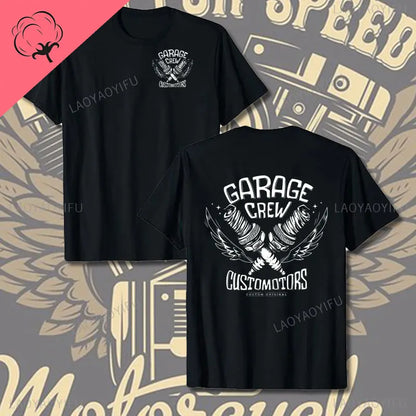 Crossed Pistons Mechanic Garage Engine Graphic T-shirt Summer Cool Men Cotton Tee Shirt All-Match Hipster Streetwear Man T-shirt