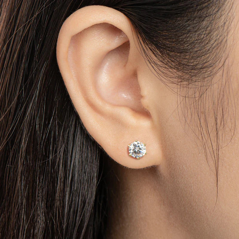 Real 0.5ct/1ct/2ct D Color Moissanite 925 Sterling Silver Gold Plated Stud Earrings For Women Wedding Fine Jewelry Gift