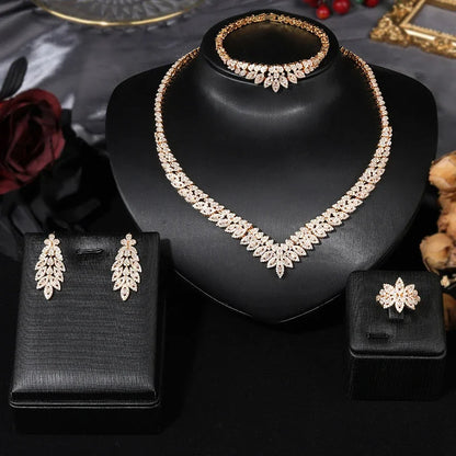 Classic rectangular cubic zirconia wedding necklace and earring set Dubai Nigeria CZ Bridal Jewelry Set