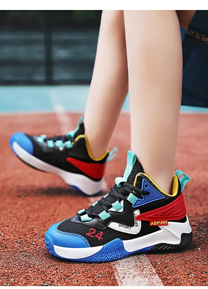 Children Basketball Shoes for Boys Girls Kids Teenagers Breathable Non-slip Lace Up Indoor Outdoor Training Sneakers Tennis Shoe