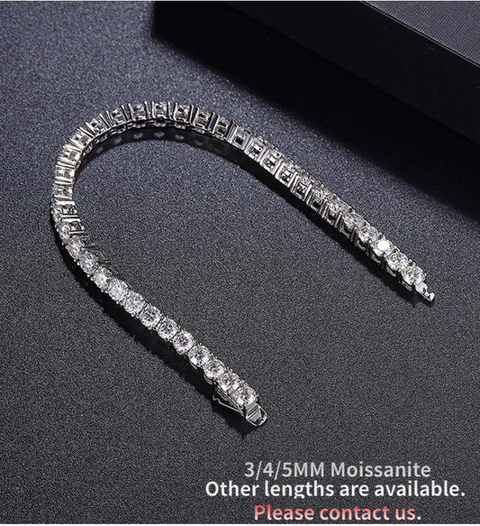 2/2.5/3/4/5mm Full Moissanite Bracelet for Women 100% 925 Sterling Silver Party Fine Jewelry Gift