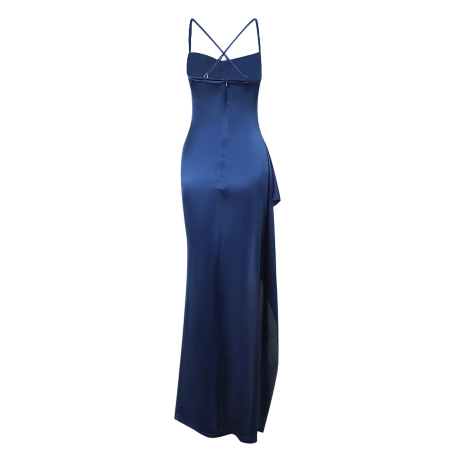 Women's Fashion Elegant Fitted Pleated Slit Satin Gown Solid Color Sleeveless Backless Long Dresses Summer Satin Party Dress