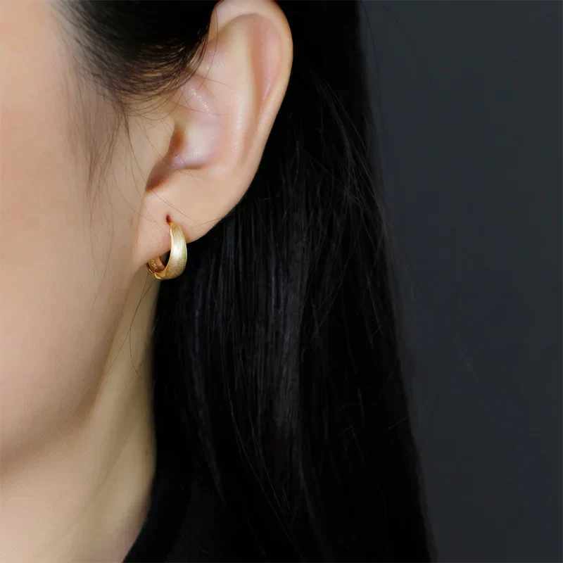 925 Sterling Silver Fine Matte Simple Wide Huggies Gothic Hoop Earrings for Women Unisex Piercing Rock Jewelry Ear Buckle