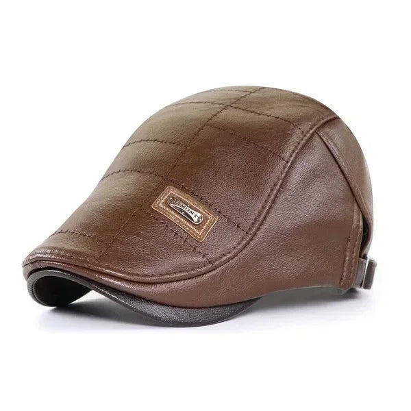 Vintage Men Beret Hat Leather Flat Hats Warm Autumn Winter Windproof Adjustable High Quality Peaked Cap Mens Retro Beret Caps