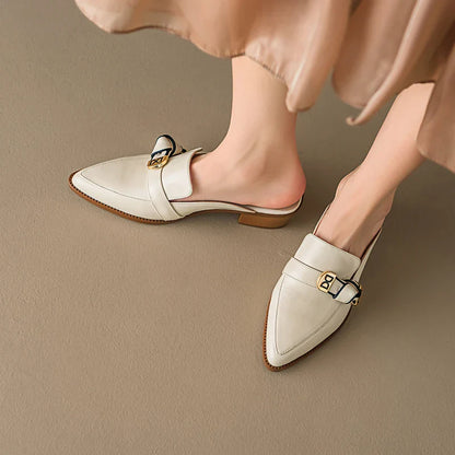 2025 French Style Genuine Leather Sandals Women Covered Toe Butterfly Knot Party Dating Sandals Office Ladies Pumps
