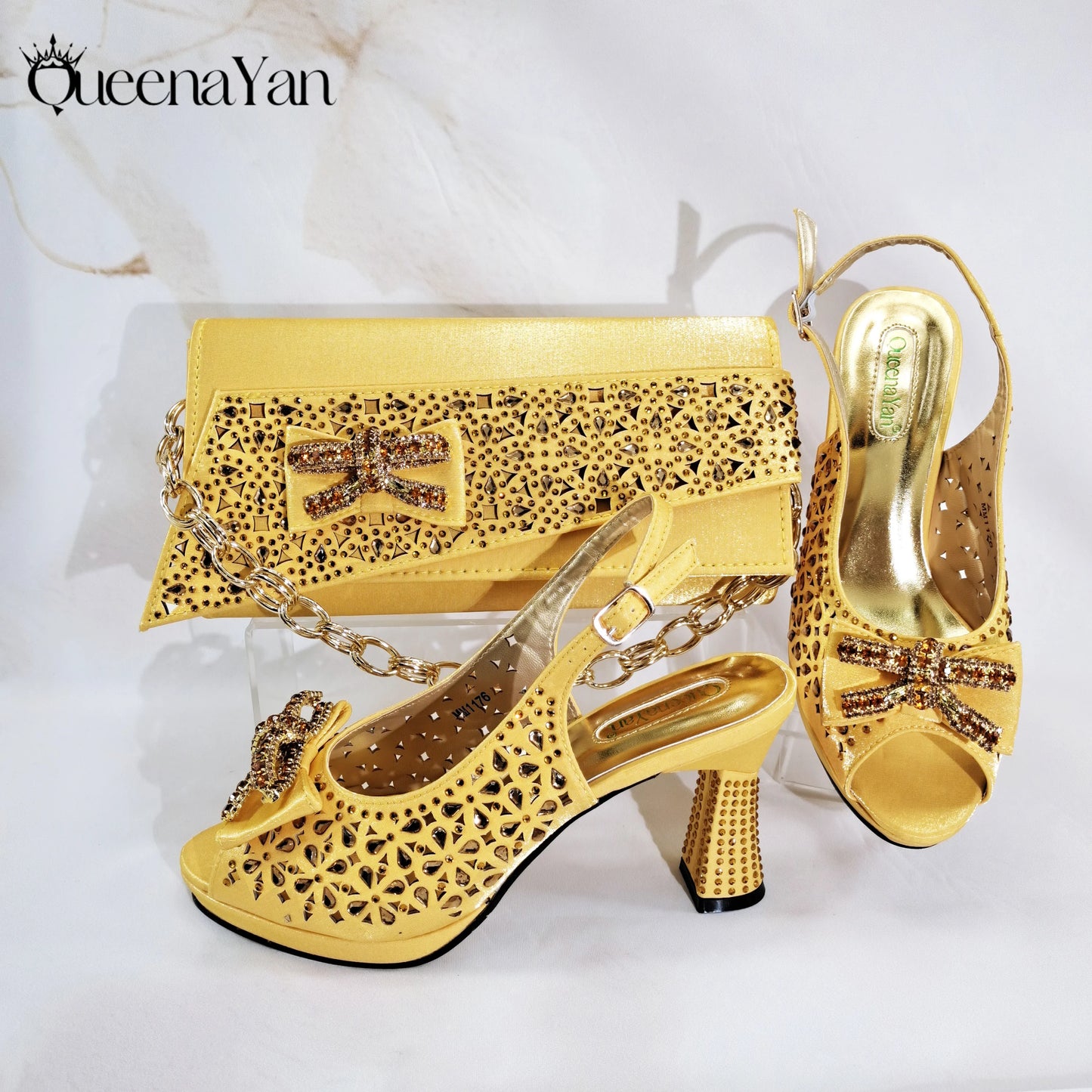 Elegant Women's Peep-Toe Heels and Matching Olive Color Diamond Pumps Set Stylish Italian Shoes and Bags for Parties