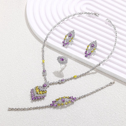 2024 Elegant Wedding Jewelry Set for Women Dubai UAE Bridal 4-piece Jewelry CZ Zircon Tassel Necklace Earrings Set