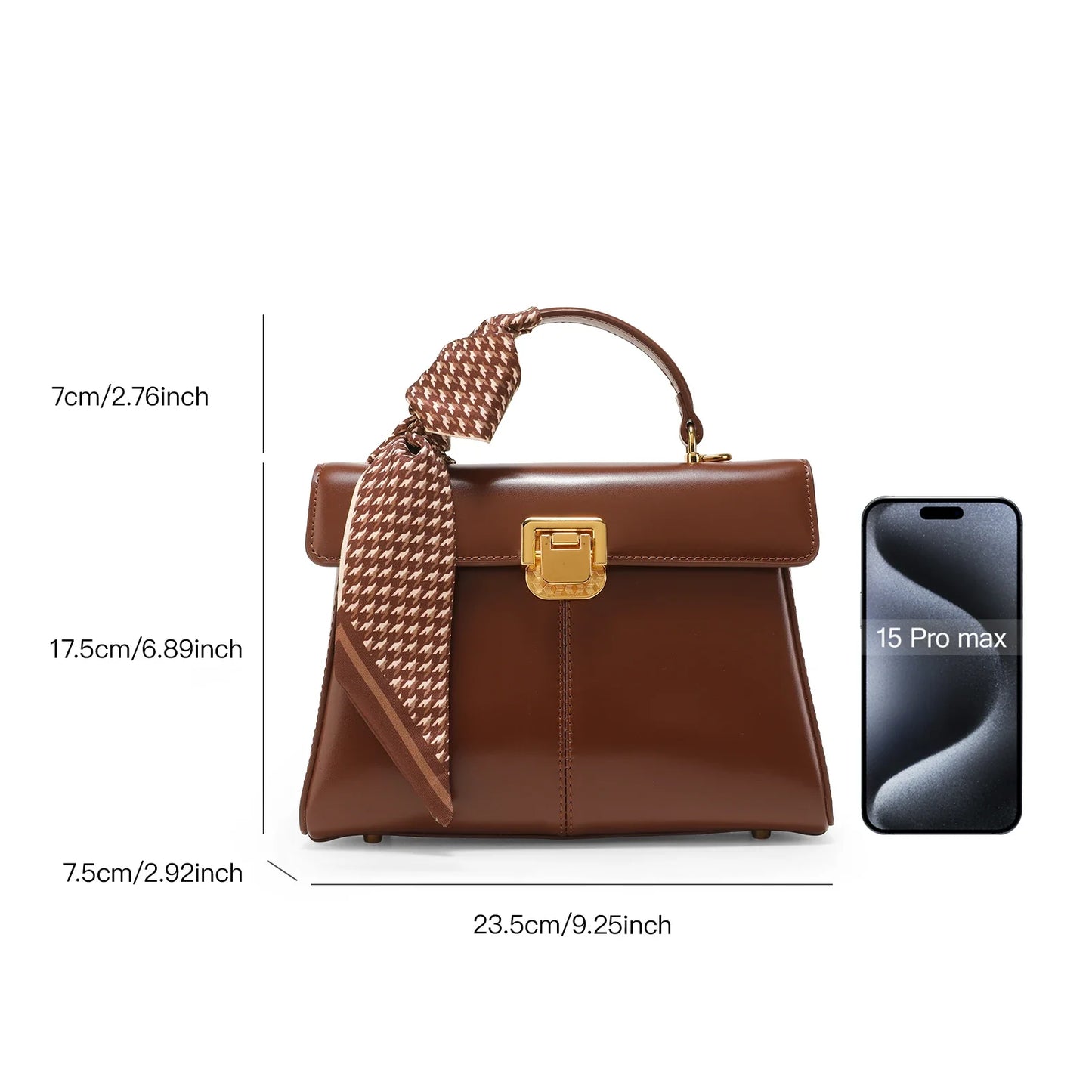 Genuine Leather Handbag with Scarf | Luxury Designer Trendy Shoulder Bag Solid Color Commuting Bag | bags for women gift
