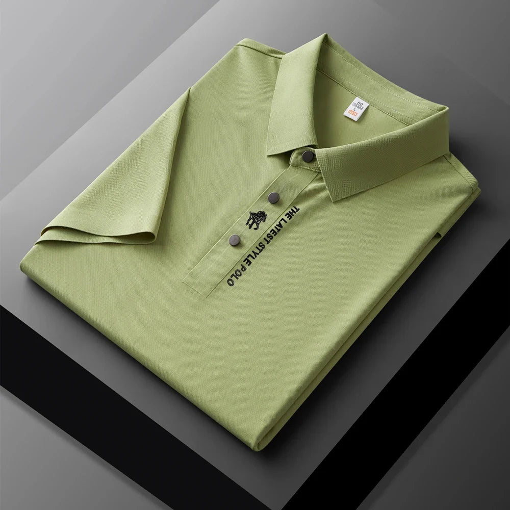 High quality silk breathable short sleeve POLO shirt men's lapel top 2024 summer new light luxury brand printed casual T-shirt