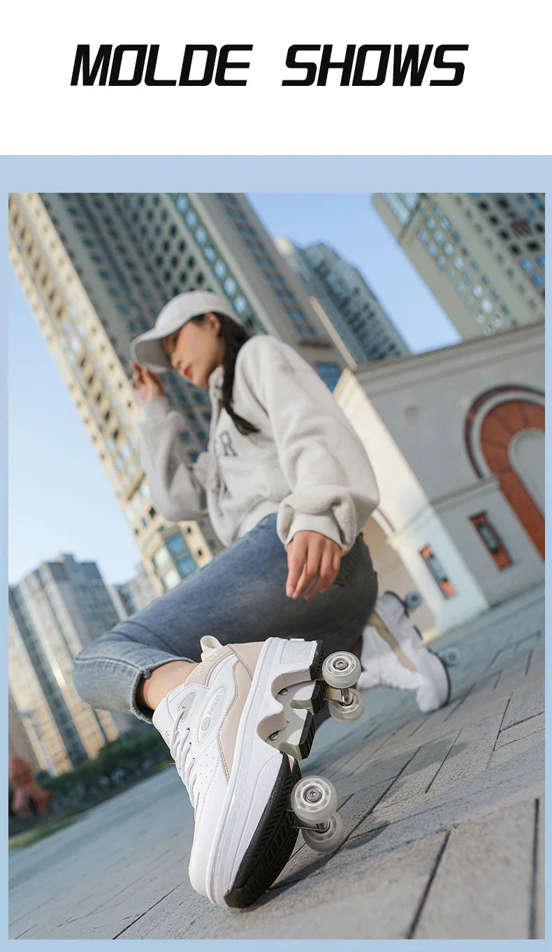 Deformation Shoes Roller Sneakers With 4 Wheels Skates Adult Kids Runaway Parkour Wheels Shoes For Women Men Youth Sport Shoes