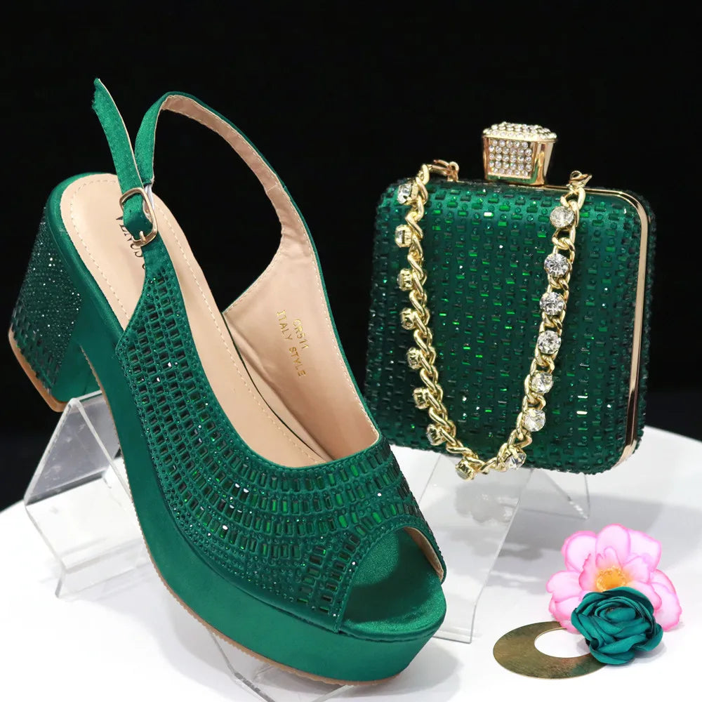 Silver Women Platform Shoes And Bag Set To Match African Ladies Summer Sandals With Handbag Pumps Clutch Femmes Sandales