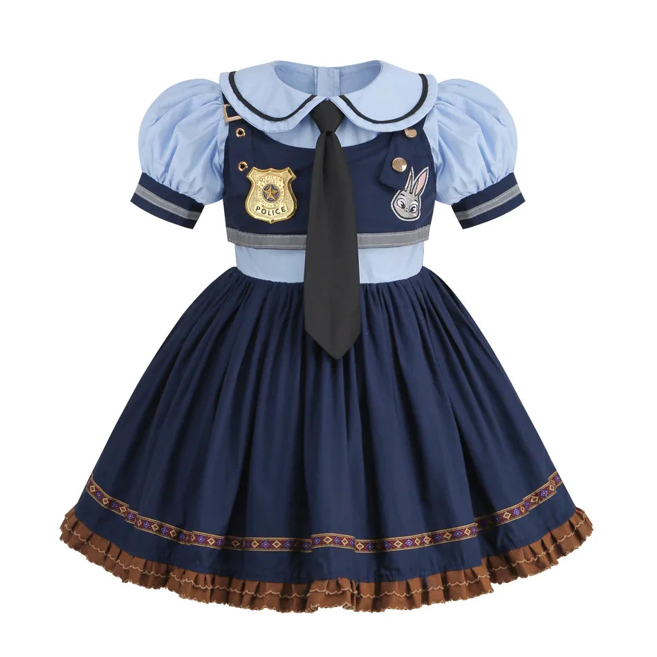 Judy Cosplay Costume Kids Carnival Party Dress Girls Tie Headdress Belt Socks Sets Police Role Play Movie Uniform Birthday Gift