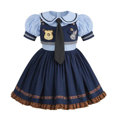 Judy Cosplay Costume Kids Carnival Party Dress Girls Tie Headdress Belt Socks Sets Police Role Play Movie Uniform Birthday Gift