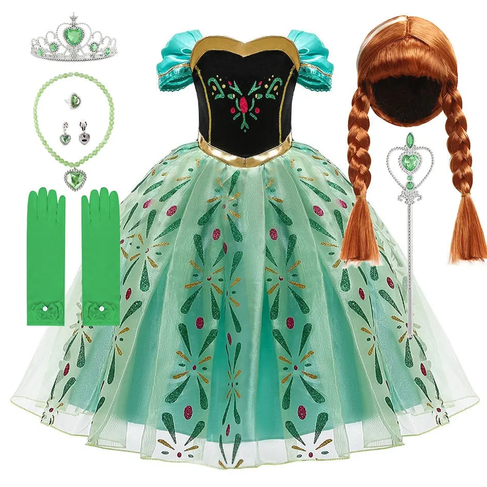2025 Kid Elsa Anna Costume Girl Birthday Floral Dress Children Snow Queen Performance Fantasy Princess Evening Halloween Costume