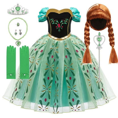 2025 Kid Elsa Anna Costume Girl Birthday Floral Dress Children Snow Queen Performance Fantasy Princess Evening Halloween Costume