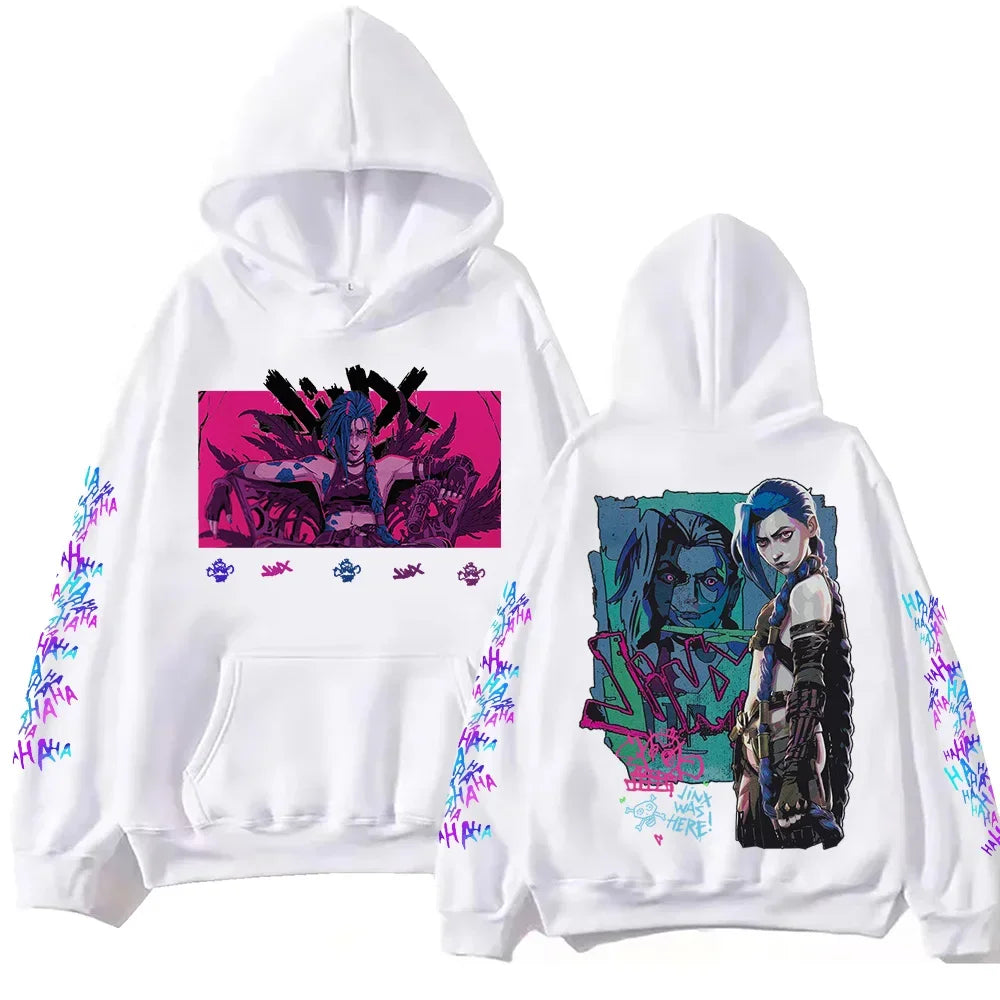Moletom com capuz de anime Jinx-Arcane Harajuku Hip Hop Pullover Tops Popular Music Sweatshirt Presente para fãs