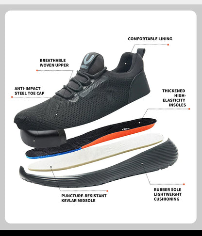 Safety Shoes Men With Steel Toe Cap Anti-smash Men Work Shoes Sneakers Light Puncture-Proof Indestructible Shoes Dropshipping