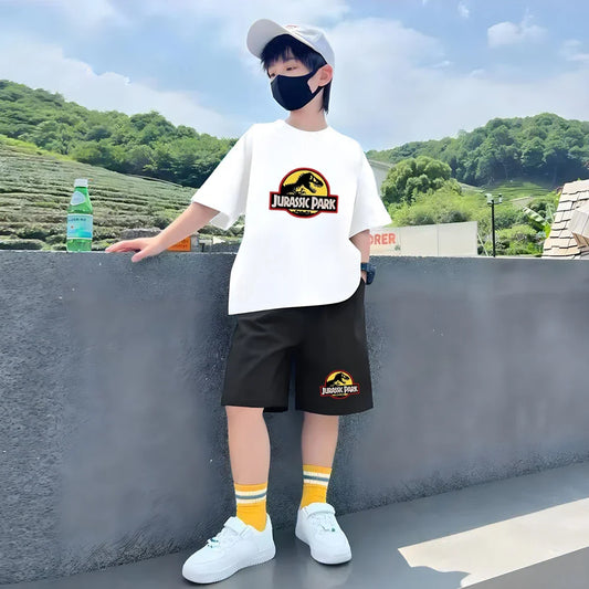 Children T-shirt+Shorts 2P Summer Clothing dinosaur Print Boy Girl Toddler 3-12Yrs Sports Short-Sleeved Casual Fashion Set