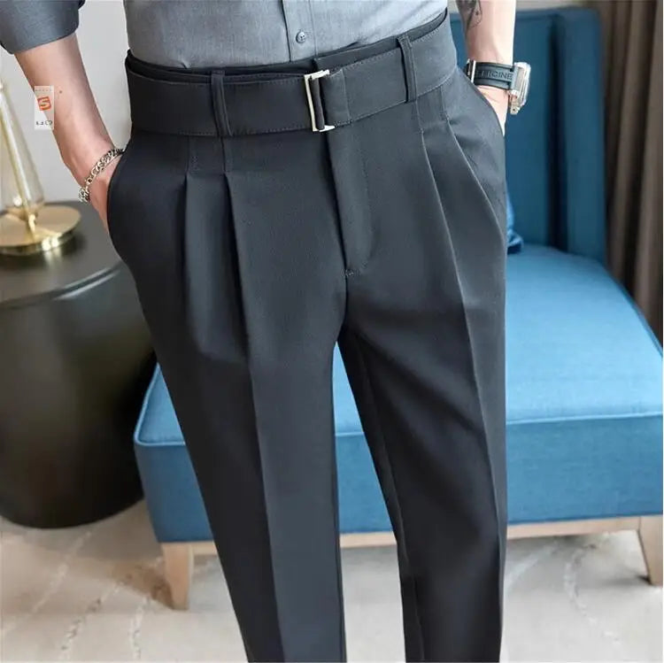 Quality Male Boutique Men Formal Wear Wedding Dress Trousers Men Belt Design British Style Business Casual Slim Suits Pants 3XL