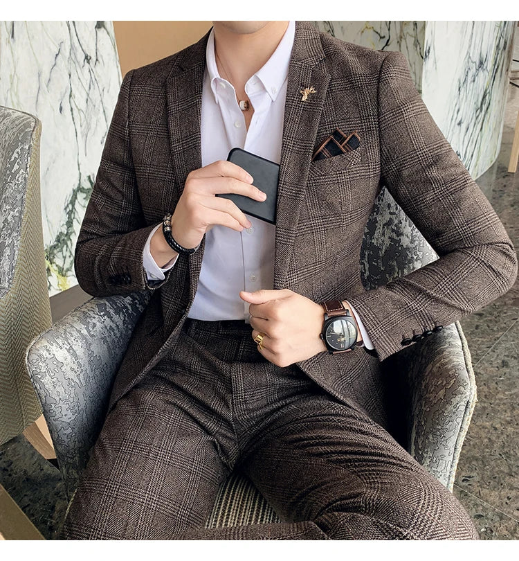 S-7XL Jacket + Pants / Luxurious High -end Brand Solid Color Men's Casual Business Slim Suit Two -piece Suit Groom Wedding Suit