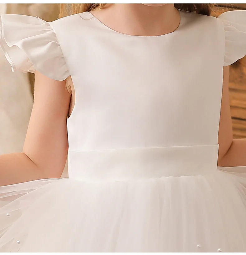 Summer Girl Flower Birthday Tulle Dress Backless Bow Wedding Gown Piano Kids Party Wear Princess Dress Baby Girl Bowknot Dresses