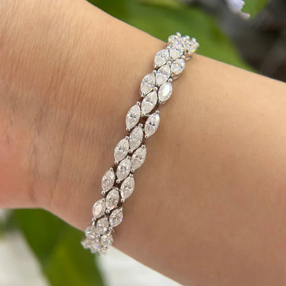 3*6mm 0.3ct Marquise Cut Moissanite Diamond Tennis Bracelets with Certifcate 100% S925 Silver Bridal Wedding Bracelet for Women