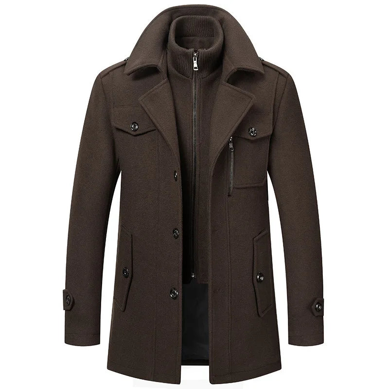 Men Fashion Autumn Winter Wool Trench Coats Fashion Middle Long Jacket Male Double Collar Zipper Coat Windbreak Woolen Overcoat