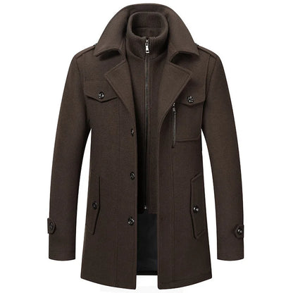 Men Fashion Autumn Winter Wool Trench Coats Fashion Middle Long Jacket Male Double Collar Zipper Coat Windbreak Woolen Overcoat