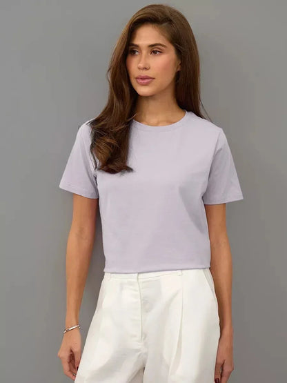 Summer 100% Cotton Women's T-shirt Bottoming Basic Fashionable Lady Short Sleeve Loose Tops Shirts Solid 230g/㎡ Tops
