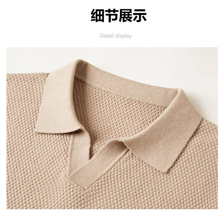 Men's Stretch 100% Cotton Polo Shirt - Pineapple Knit Seagull Collar, Breathable Short Sleeve Tee with Flexible M-4XL 6 Colors